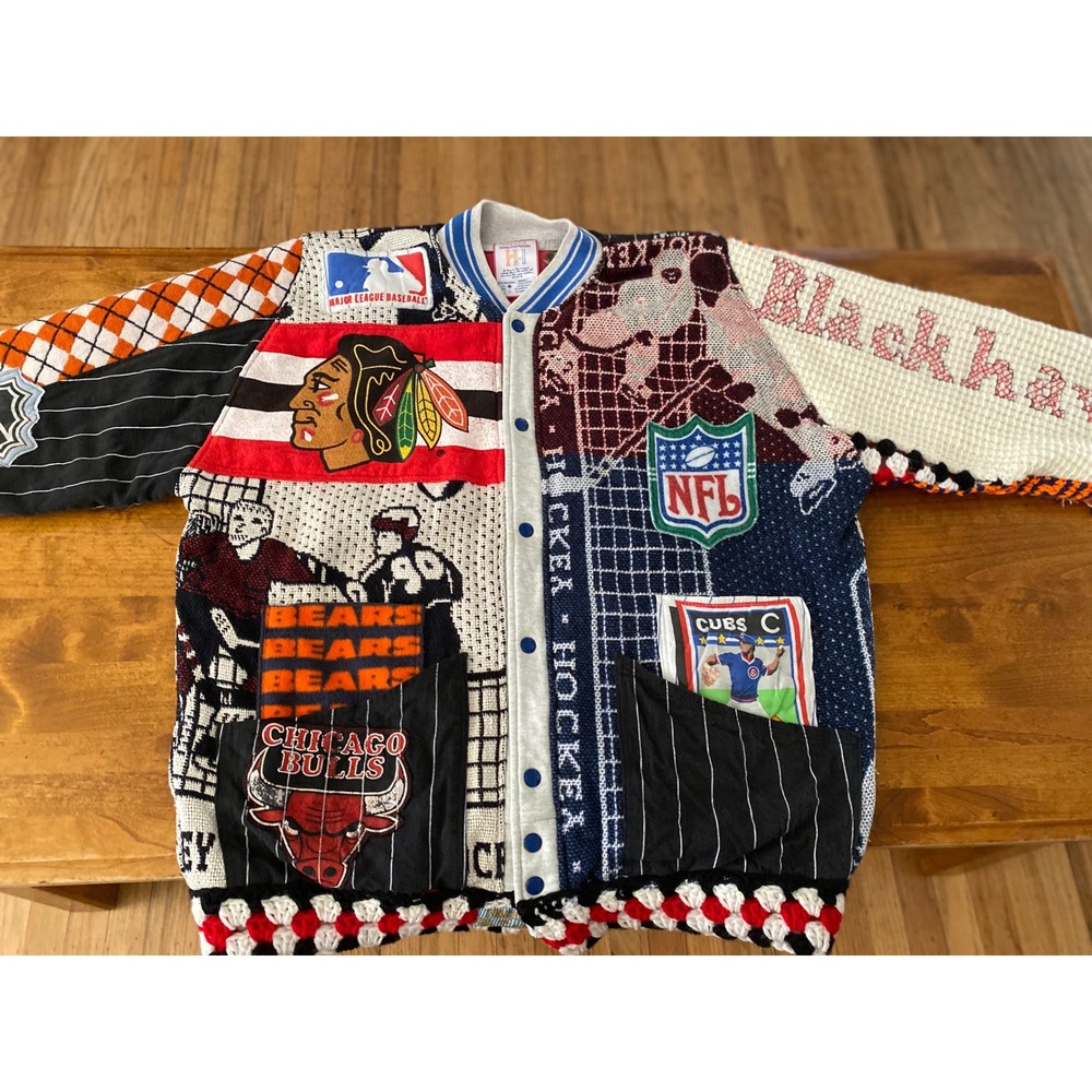 House of Hippie Hued 1of1 Upcycled Chicago SportsJacket BullsBearsCubsBlackhawks